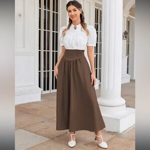 Scarlet Darkness Brown High Waist A-Line Renaissance Swing Skirt with Pockets M